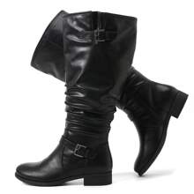 Women's Extra Wide Calf Knee High Boots, Wide Width Cowboy Boots Low Heel Side Zipper Western Cowgirl Boots. - 黑色 - 查看 2