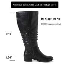Women's Extra Wide Calf Knee High Boots, Wide Width Cowboy Boots Low Heel Side Zipper Western Cowgirl Boots. - 黑色 - 查看 3