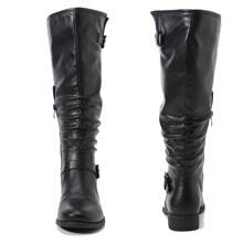Women's Extra Wide Calf Knee High Boots, Wide Width Cowboy Boots Low Heel Side Zipper Western Cowgirl Boots. - 黑色 - 查看 6