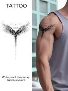 1張翅膀刺青貼防水持久帥氣男士後脖頸 - 黑色 - 查看 7