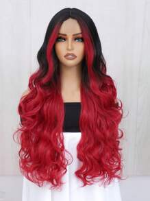 漸層酒紅色亮點長波浪黑色到紅色人造纖維波浪髮型女人28英寸日常使用髮型 - 酒紅色 - 查看 1
