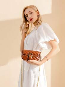 迷你復古鏈條肩背包 - 咖啡棕 - 查看 3