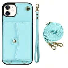 AWQUER Crossbody Wallet Back Case Compatible With IPhone 15 14 Plus 13 12 Mini 11 Pro Max 8 7 Plus SE 5G 2020 2022 With Hand Strap, PU Leather With Credit Card Slots Holder Kickstand Shockproof Phone Cover - Blue - View 27