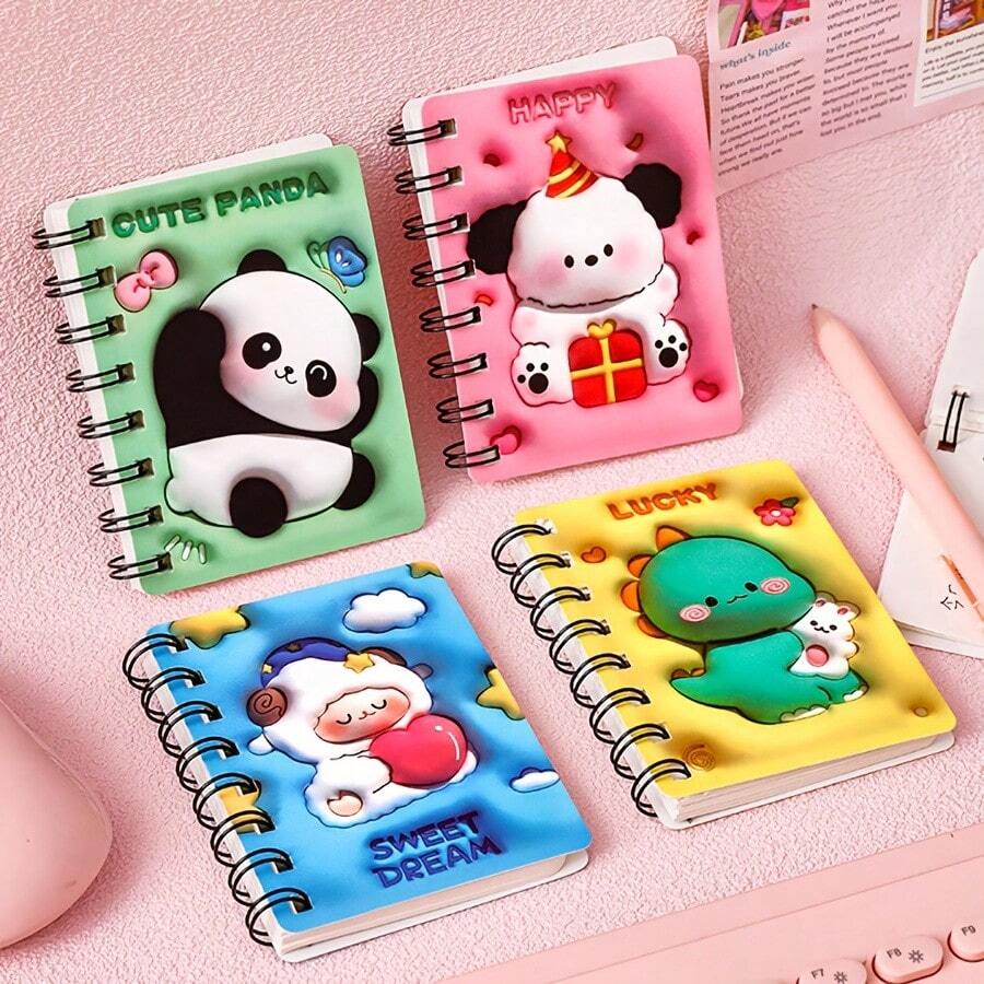 1 pieza Cuaderno espiral 3D con diseño de dibujos animados lindos y aleatorio, con bolsillo mini atractivo para estudiantes - Multicolor - Ver 1
