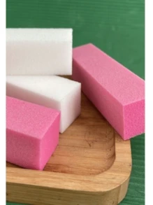 Lixa De Unha Bloco Polidora Branca/Rosa C/Glitter Esponja Manicure Pedicure Mágico - Branco - Visão 3