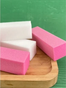 Lixa De Unha Bloco Polidora Branca/Rosa C/Glitter Esponja Manicure Pedicure Mágico - Branco - Visão 5