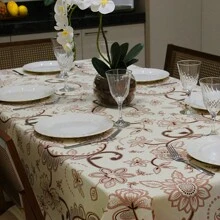 Toalha de Mesa Retangular 6 Lugares Linhão Estampado 2,20m X 1,40m Sala/Jantar - Girassol Marrom - Marrom - Visão 4