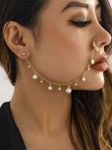 1入精緻閃亮甜美酷感珍珠鼻鍊,適用於派對、夜店或外出穿搭 - 彩色 - 查看 12