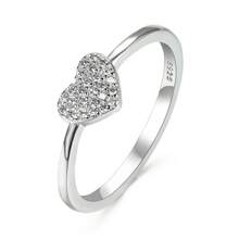 1pc Simple S925 Silver Small White Rhinestone Heart Ring For Women, Brides, Engagement, Dating Gift Wedding Bridal Jewelry Valentines
