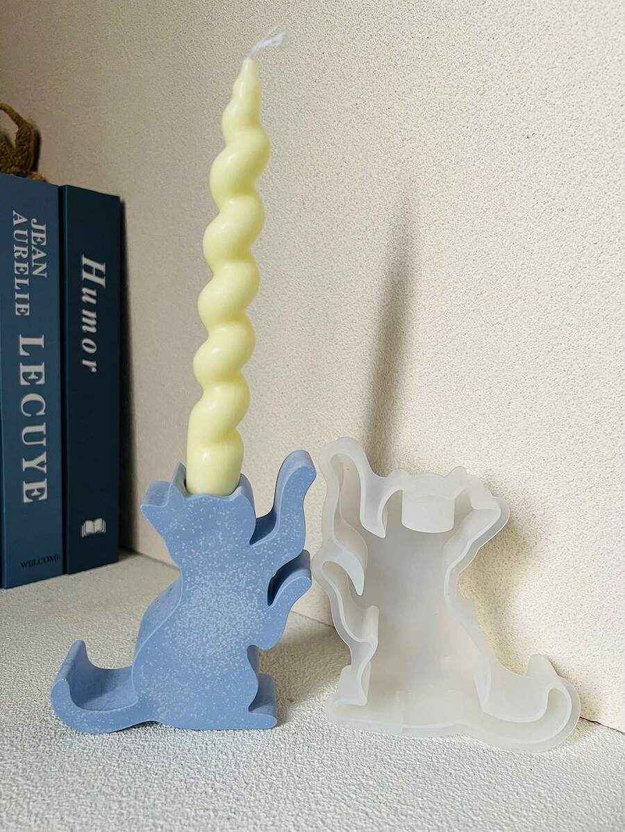 1個貓型蠟燭支架,矽膠模具,帶香味,可裝飾水泥、樹脂、黏土等材料 - ZT-24-mold - 查看 1