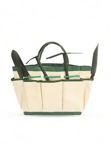 1pc (17.71in*9.84in*5.9in) Fashionable Color-Block Multiple Pocket Canvas Tool Bag For Home Gardening, Florist Tools, Electrician Work, Large Capacity Multi-Functional Garden Tool Kit, Cosmetic Bag, School Backpack - Multicolor - View 3