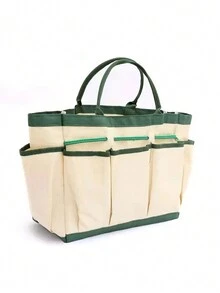 1pc (17.71in*9.84in*5.9in) Fashionable Color-Block Multiple Pocket Canvas Tool Bag For Home Gardening, Florist Tools, Electrician Work, Large Capacity Multi-Functional Garden Tool Kit, Cosmetic Bag, School Backpack - Multicolor - View 2