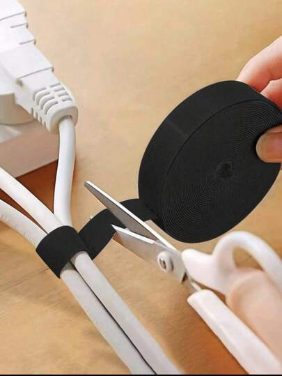 1 Rolle - 500cm schwarze Mehrzweck-Kabelkrawatte - Strapazierfähiger Kabelorganisator für Zuhause, Büro und Elektronik | Einfach zu benutzende Kabelverwaltung für Computer, Fernseher und mehr | Wiederverwendbare Kabelkrawatte für Kabelverwaltung | Kunststoffmaterial