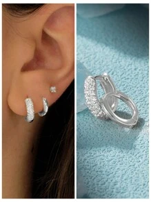 3入組來自女人夏季珠寶婚禮訂婚新娘珠寶的時尚眼形方立方氧化鋯925純銀耳環套裝