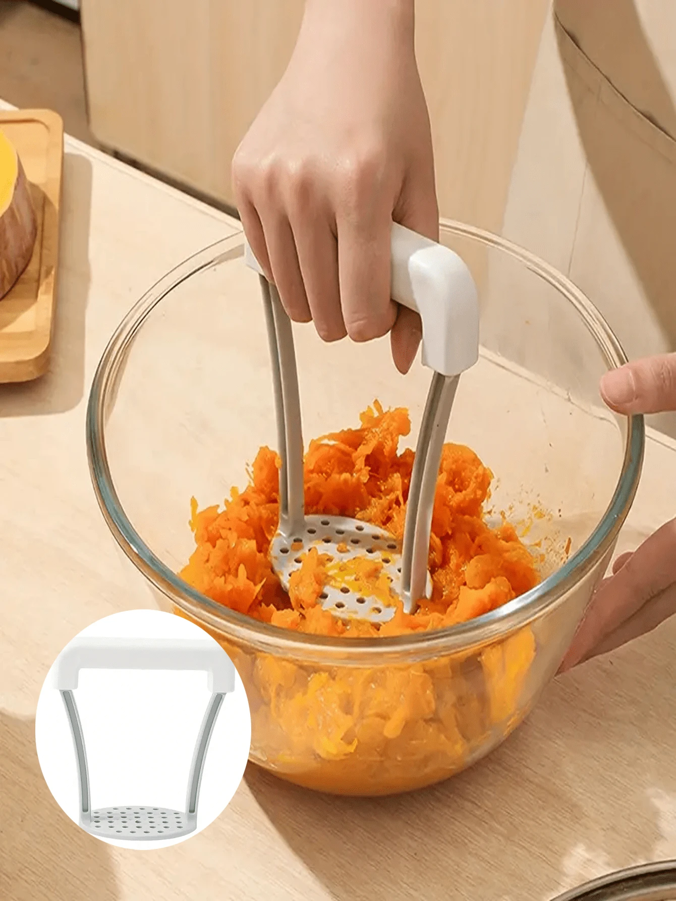 1件馬鈴薯捣碎器,手動蔬果壓泥器,帶防滑手柄,廚房工具套裝,適用於 將馬鈴薯和蔬菜捣碎 - 白色 - 查看 1