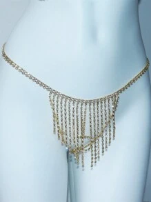 1pc Women's Rhinestone Decor Body Chain, Sparkling Bikini Chain For Beach Or Sexy Lingerie - Gold - View 1