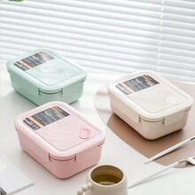 Lunch Box With Divisions For Separating Wet And Dry Food 1200ml With Cutlery - Green - View 4