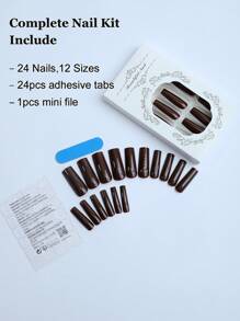 使用24入組長方形焦糖拿鐵棕色自黏美甲貼片，秋冬新款白色假指甲，並附送1片果凍貼片和1片指甲檔，讓你變換指尖風格 - 彩色 - 查看 3