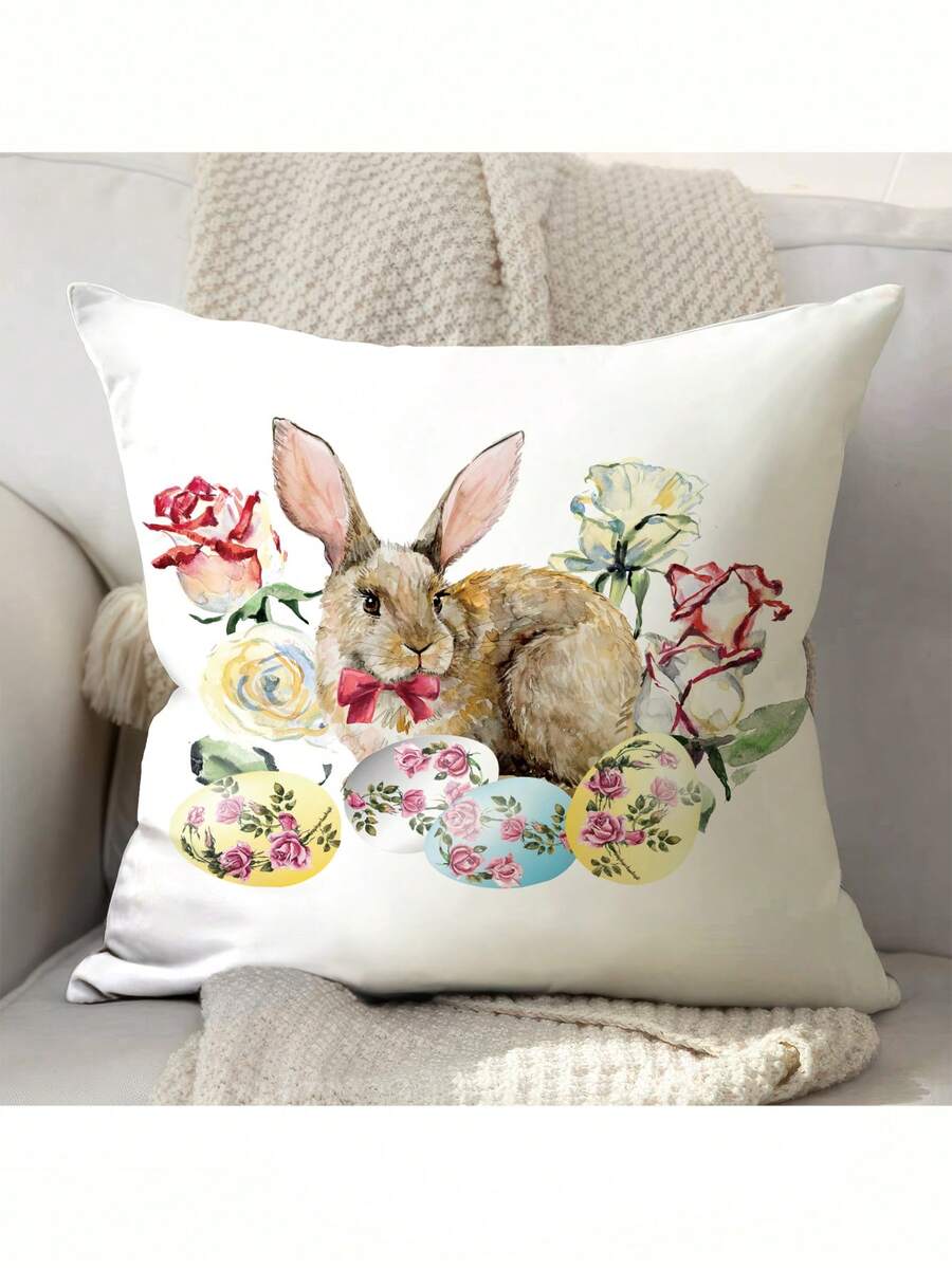 1pc Easter Pillow Case Short Plush Polyester Sofa Cushion Cover - Multicolor - View 1