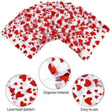 1pc Heart Shaped Red Organza Bag With Gold Stamping, Bundle Tie, For Candy And Gift Packaging, 50pcs - Red - View 1
