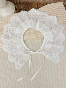 1 件幼儿米色蕾丝可调节时尚围兜，适合日常使用 - 米色 - 查看 6