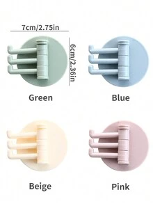 4入組塑料鉤子,多功能浴室壁掛架,免鑽孔,免痕掛鉤,旋轉式鉤類,3個分支,強力粘扣鉤子 - 杏色 - 查看 4