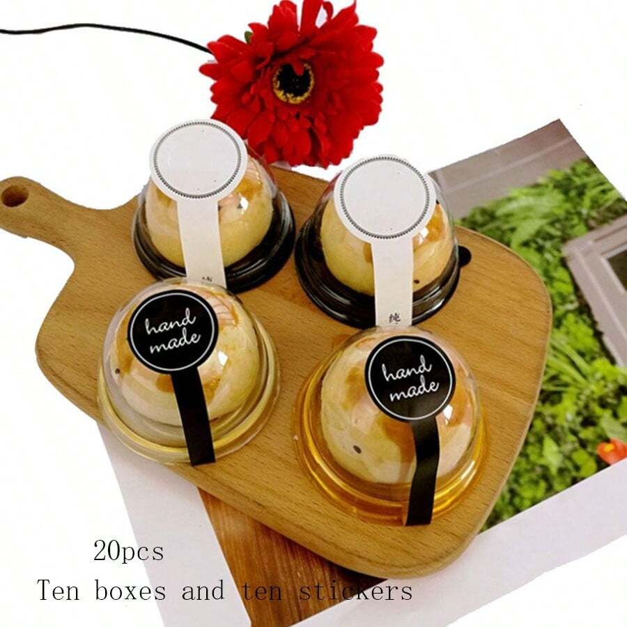 10pcs Round Plastic Boxes For Egg Yolk Pastry Packaging, Mousse Cakes