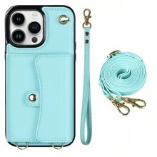 AWQUER Crossbody Wallet Back Case Compatible With IPhone 15 14 Plus 13 12 Mini 11 Pro Max 8 7 Plus SE 5G 2020 2022 With Hand Strap, PU Leather With Credit Card Slots Holder Kickstand Shockproof Phone Cover - Blue - View 25