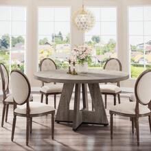 Tribesigns Round Dining Table For 4, 47 Inch Farmhouse Kitchen Table Small Dinner Table Wood Kitchen Dinning Table For Dining Room Kitchen,Living Room - Xám - Xem 2
