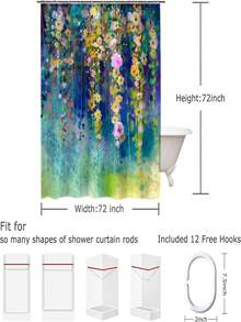 1入組創意復古花印花淋浴簾鉤,浴缸隔板淋浴簾,浴室用品,浴室裝飾,防水淋浴簾 - 彩色 - 查看 2