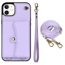 AWQUER Crossbody Wallet Back Case Compatible With IPhone 15 14 Plus 13 12 Mini 11 Pro Max 8 7 Plus SE 5G 2020 2022 With Hand Strap, PU Leather With Credit Card Slots Holder Kickstand Shockproof Phone Cover - Purple - View 19