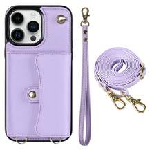 AWQUER Crossbody Wallet Back Case Compatible With IPhone 15 14 Plus 13 12 Mini 11 Pro Max 8 7 Plus SE 5G 2020 2022 With Hand Strap, PU Leather With Credit Card Slots Holder Kickstand Shockproof Phone Cover - Purple - View 27