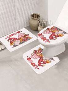 4入組情人節靈感心形圖案印花浴簾套裝,包括浴簾、浴墊、馬桶蓋及防滑墊,防水且附有12個鉤子 - 彩色 - 查看 4