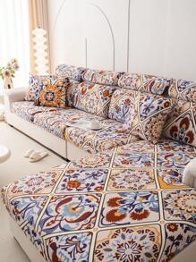 1 件印花彈性沙發套,波西米亞風格彈力沙發墊套,靠背套,節日沙發裝飾套,適合寵物,四季皆宜 - 橘色 - 查看 1