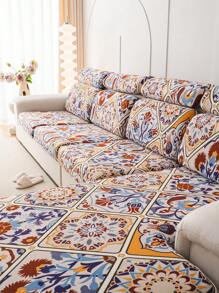 1 件印花彈性沙發套,波西米亞風格彈力沙發墊套,靠背套,節日沙發裝飾套,適合寵物,四季皆宜 - 橘色 - 查看 5