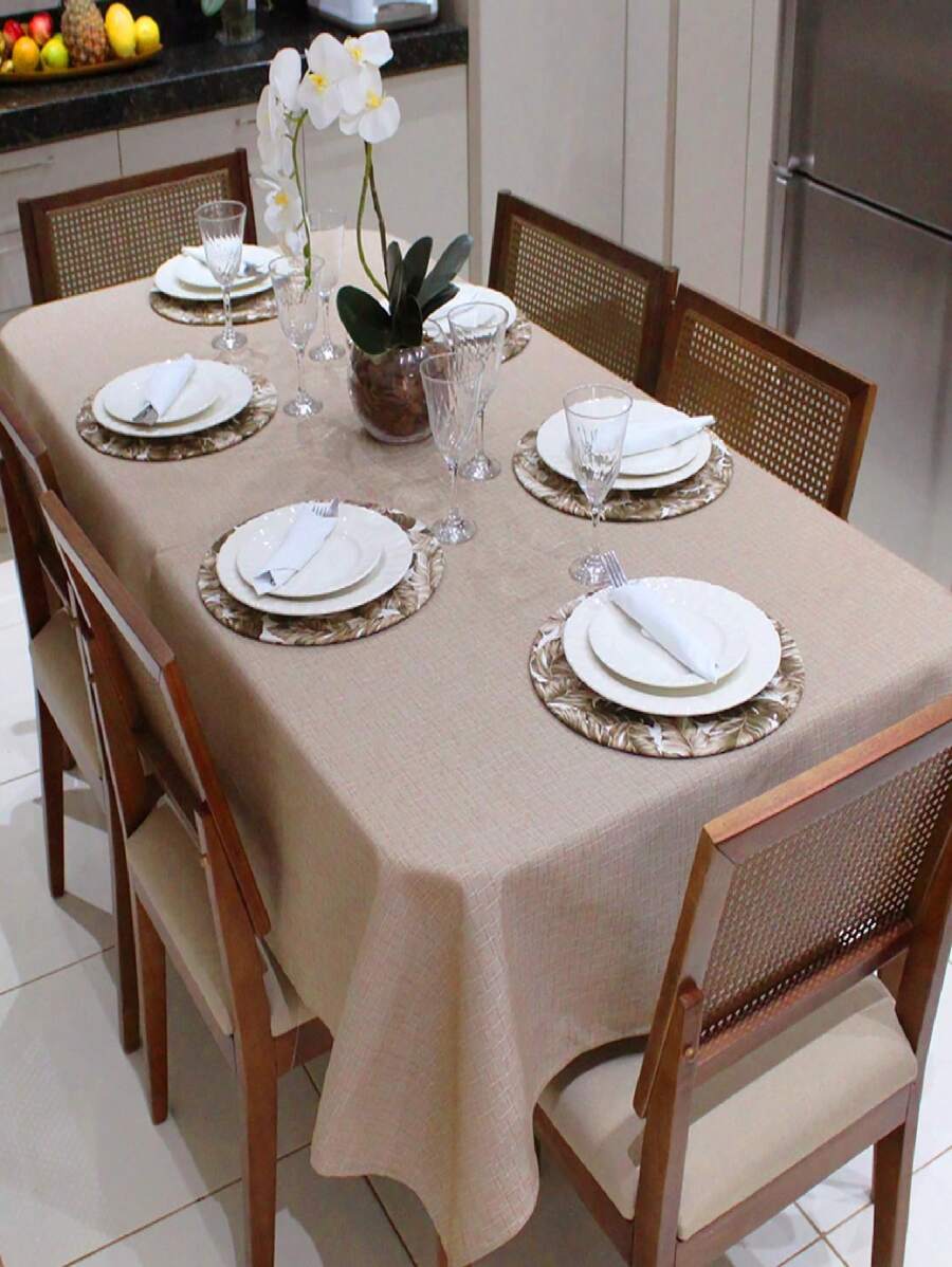 Toalha de Mesa Retangular 6 Lugares Linhão Estampado 2,20m X 1,40m Sala/Jantar - Avelã - Marrom - Visão 1