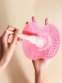 1pc Pink Silicone Makeup Brush Cleaner With Suction Cup, Universal Cleaning Pad For Foundation & Brushes - Pink - View 1