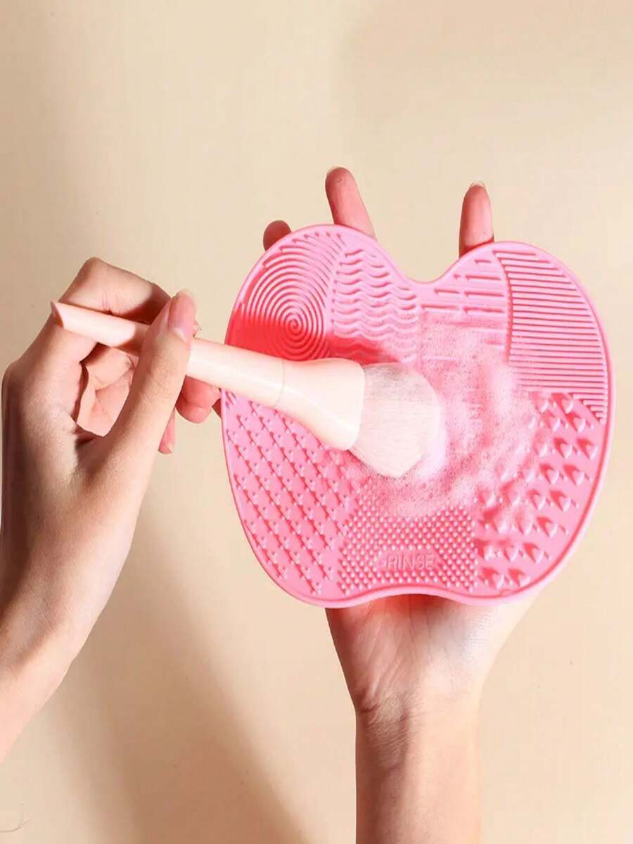 1pc Pink Silicone Makeup Brush Cleaner With Suction Cup, Universal Cleaning Pad For Foundation & Brushes - Pink - View 1