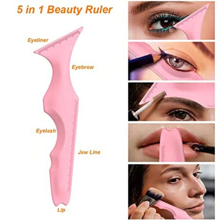 5-In-1 Silicone Beauty Ruler Reusable Eyeliner Template Wing Tip Eyeliner Auxiliary Eyebrow Pencil Template Multifunctional Makeup Tool,Makeup,Cheap,Room Decor,Vanity,Travel,Bedroom,Makeup Accessories,Cheap,Stocking Stuffers,Makeup,Makeup Tools,Cheap Stuff,Gifts,Gifts For Women,Christmas Gifts - Pink - View 1
