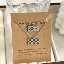 2pcs/Set Creative Angel Number Design Stainless Steel Pendant Necklace, Suitable For Women, Men, Couples, Friends, As Daily Jewelry, Festival Gift - Silver - View 3