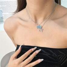 2pcs/Set Creative Angel Number Design Stainless Steel Pendant Necklace, Suitable For Women, Men, Couples, Friends, As Daily Jewelry, Festival Gift - Silver - View 2