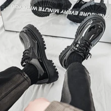 男士正式厚底鞋,復古休閒搭扣鞋,黑色寬鬆款