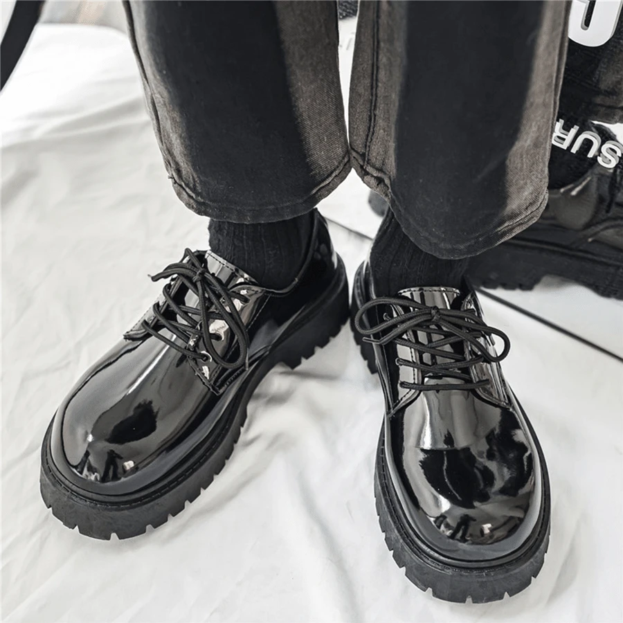 男士正式厚底鞋,復古休閒搭扣鞋,黑色寬鬆款