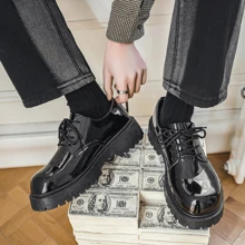 男士正式厚底鞋,復古休閒搭扣鞋,黑色寬鬆款