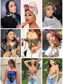 1pc Spring New Arrival Bandana Design Silk-Like Retro Printed Scarf Headband Fashion Multifunctional Small Scarf Suitable For Daily Use - Yellow - View 7