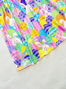 Robe décontractée avec impression de dessin animé animal de Pâques pour jeune fille