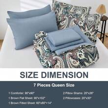 7 Pieces Paisley Comforter Set Queen King Bed In A Bag Comforter, Blue Boho Paisley Pattern Bedding Soft Microfiber Queen Size Comforter With Sheet & Pillowcase,Wedding Items,Valentines Day Home Bed Room Decor,Easter Gifts,All Season - 藍色2 - 查看 6
