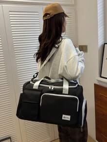 Women's Solid Color Simple All-Match Multi-Pocket Travel Bag Traveling Bag Travel Kit Travel Stuff Travel Organizer Travel Essentials Travel Accessories - Black - View 8