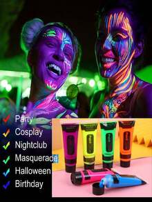 6 Tubes Glow In The Dark Body Paints, Neon Fluorescent Glow In Dark Party Supplies UV Glow Blacklight Neon Face And Body Paint, - Multicolor - View 3