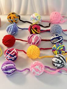 1pc Yellow Cat Toy With Bell & Knitted Ball For Entertainment And Stress Relief, Pet Use Only - Yellow - View 5